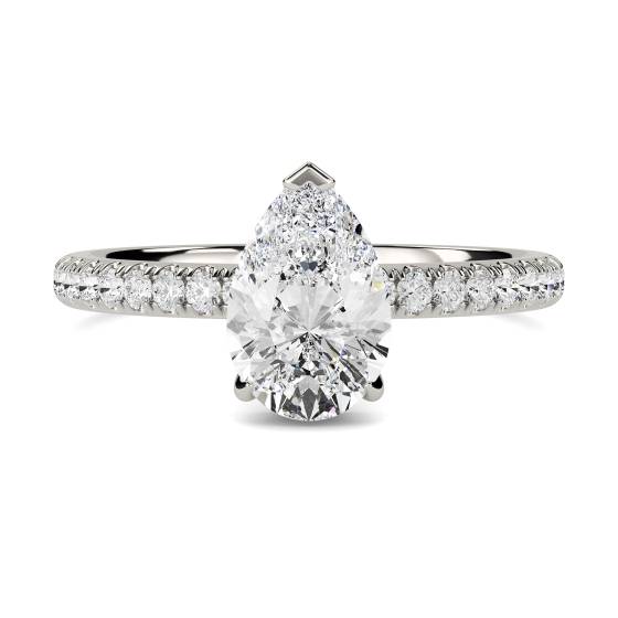 Pear Diamond High Set Hidden Halo Shoulder Set Ring