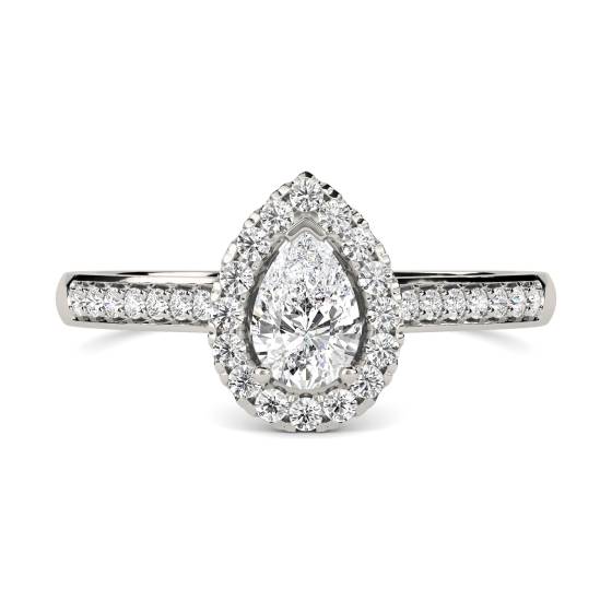 Pear Diamond Single Halo Shoulder Set Ring
