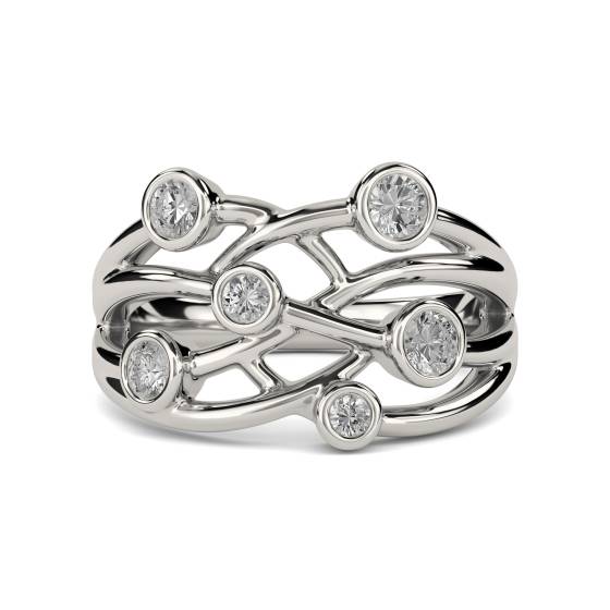 Criss Cross Round Diamond Bezel Set Bubble Dress Ring