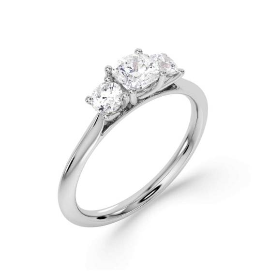 Cushion and Round Trilogy Diamond Ring
