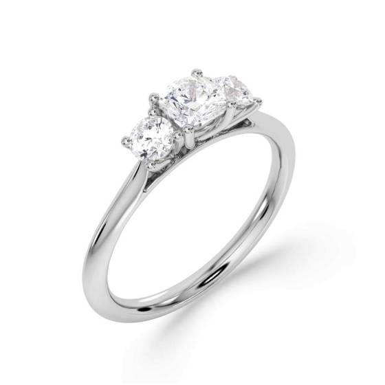 Cushion and Round Trilogy Diamond Ring