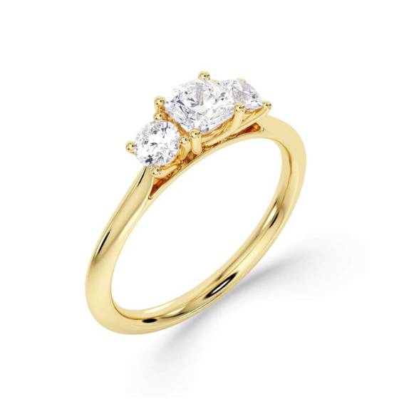Cushion and Round Trilogy Diamond Ring