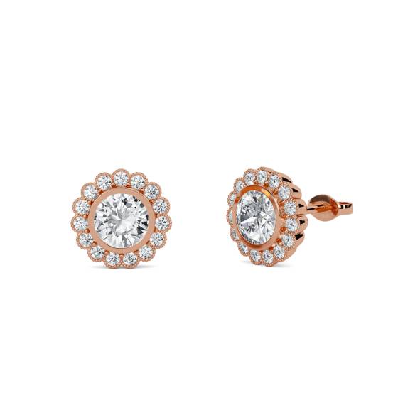 1.30ct Unique Round Diamond Single Halo Earrings