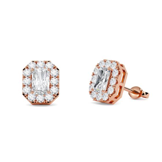 Radiant Diamond Single Halo Earrings
