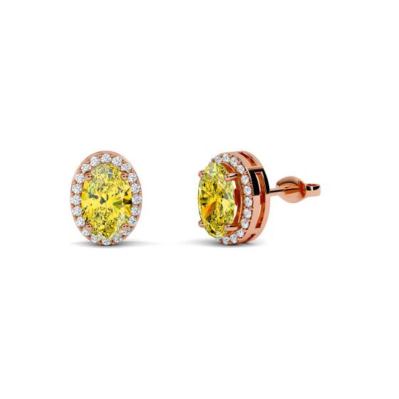 Fancy Yellow Oval Diamond Halo Earrings