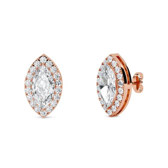 Marquise Diamond Single Halo Earrings
