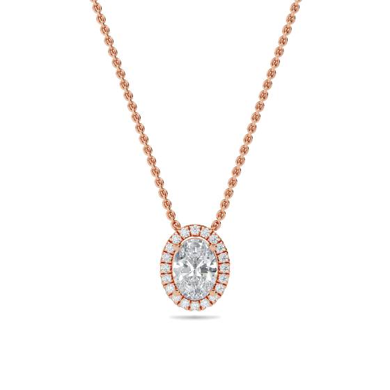 Oval Shaped Diamond Single Halo Pendant