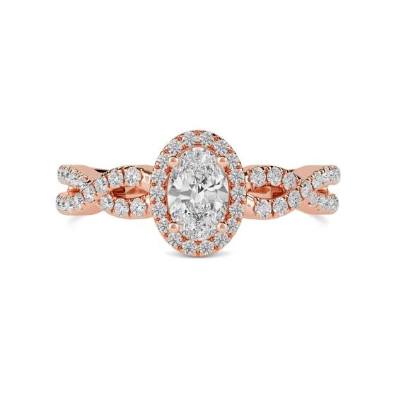 Oval Diamond Halo Shoulder Set Ring