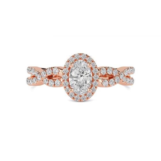 Oval Diamond Halo Shoulder Set Ring