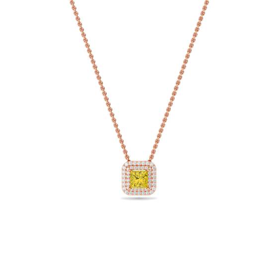 Fancy Yellow Cushion Diamond Halo Pendant
