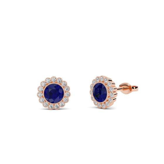 Blue Sapphire and Diamond Cluster Earrings