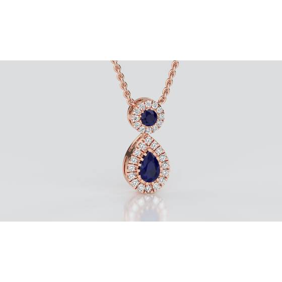 Blue Sapphire and Diamond Halo Drop Pendant