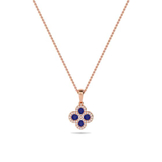 Blue Sapphire and Diamond Halo Clover Pendant