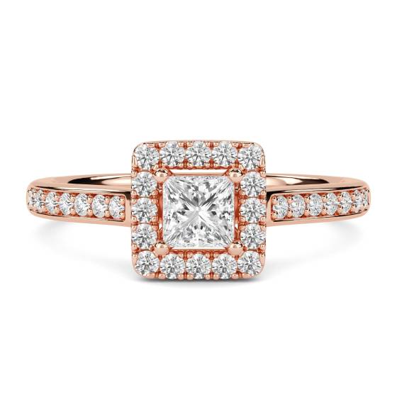Princess Diamond Single Halo Shoulder Set Ring