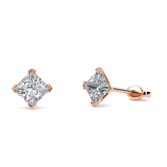 Four Corner Prong Princess Diamond Stud Earrings
