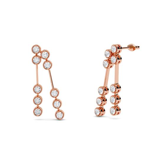 Elegant Round Diamond Two Drop Earrings