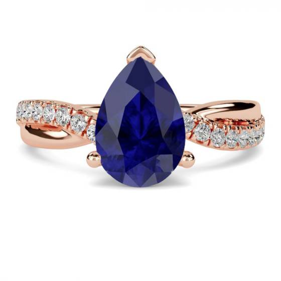 Fancy Blue Sapphire Pear Diamond Shoulder Set Ring