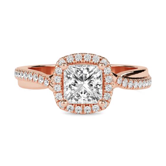 Princess Diamond Single Halo Shoulder Set Ring