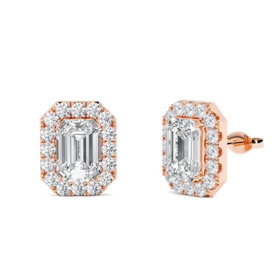 Emerald Diamond Single Halo Earrings