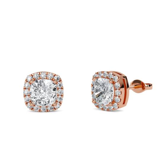 0.90ct Unique Cushion Diamond Single Halo Earrings