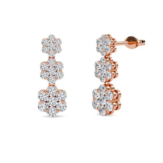 Modern Round Diamond Cluster Drop Earrings