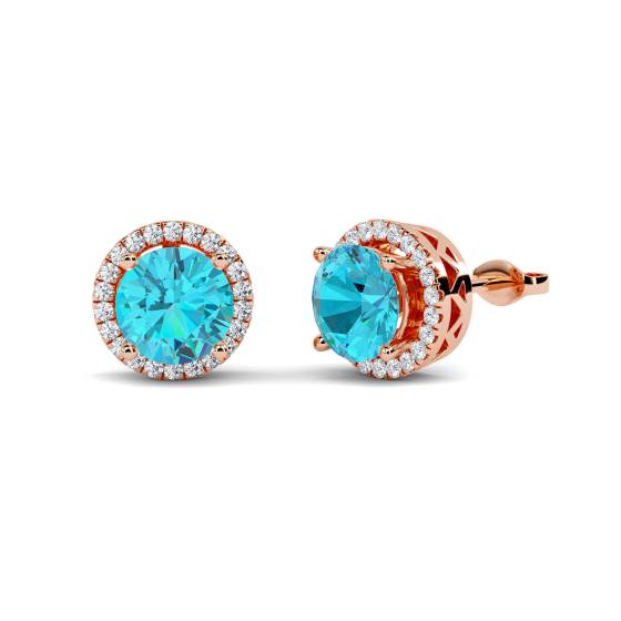 Round Shaped Aquamarine and Diamond Cluster Earrings