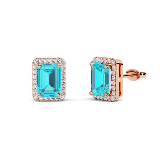 Emerald Shaped Aquamarine and Diamond Cluster Earrings