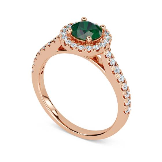 Emerald Gemstone and Round Diamond Halo Ring