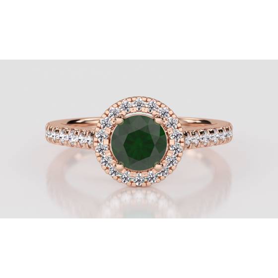 Emerald Gemstone and Round Diamond Halo Ring
