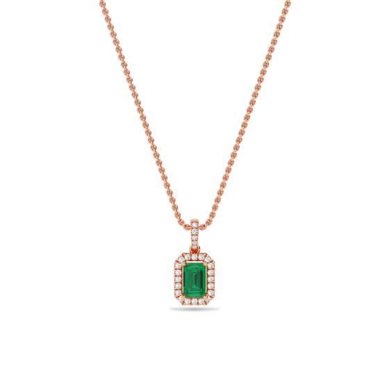 Green Emerald and Diamond Halo Pendant