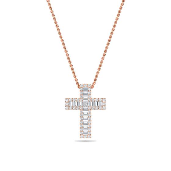 1.10ct Classic Round and Baguette Diamond Cross Pendant