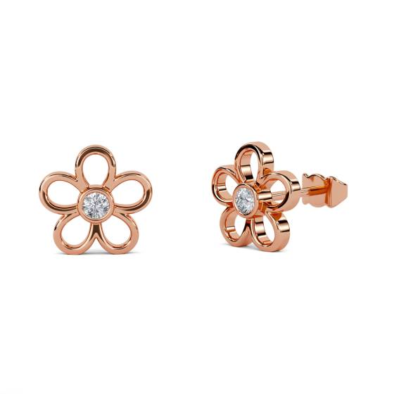 Flower Shaped Round Diamond Set Earrings