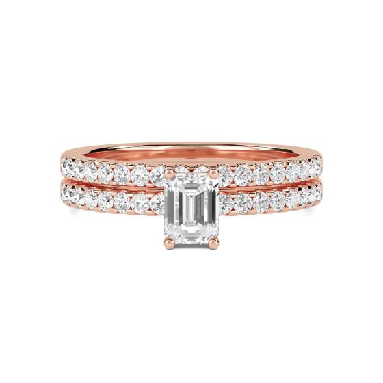 Emerald Diamond Shoulder Set Ring With Matching Band