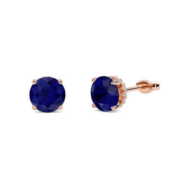 Round Blue Sapphire Diamond Earrings