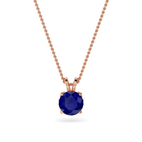 Round Blue Sapphire Diamond Pendant