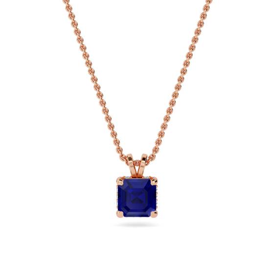 Asscher Blue Sapphire Diamond Pendant