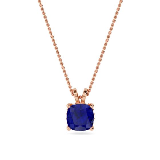 Cushion Blue Sapphire Diamond Pendant