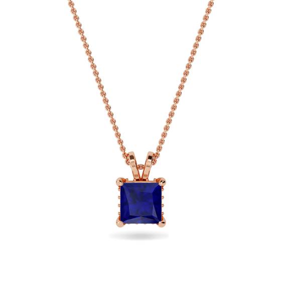 Princess Blue Sapphire Diamond Pendant