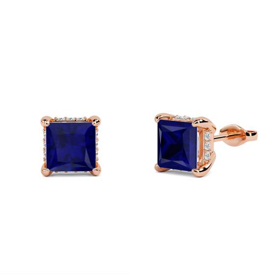 Princess Blue Sapphire Diamond Earrings