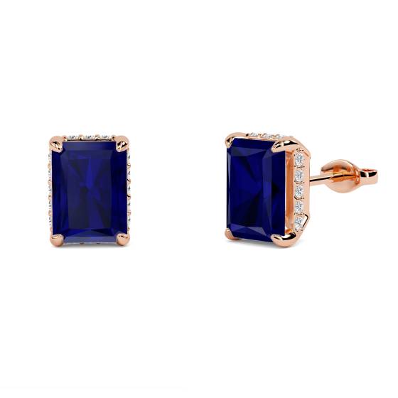 Radiant Blue Sapphire Diamond Earrings