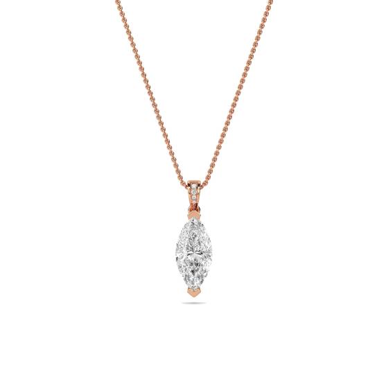 Modern Marquise and Round Diamond Solitaire Pendant
