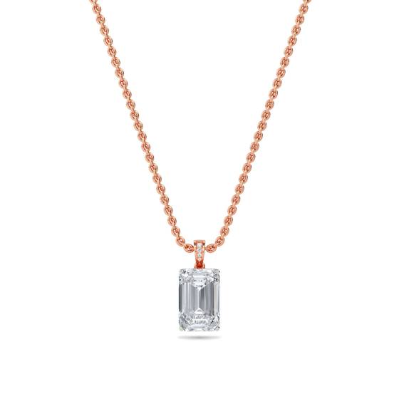 Modern Emerald and Round Diamond Pendant