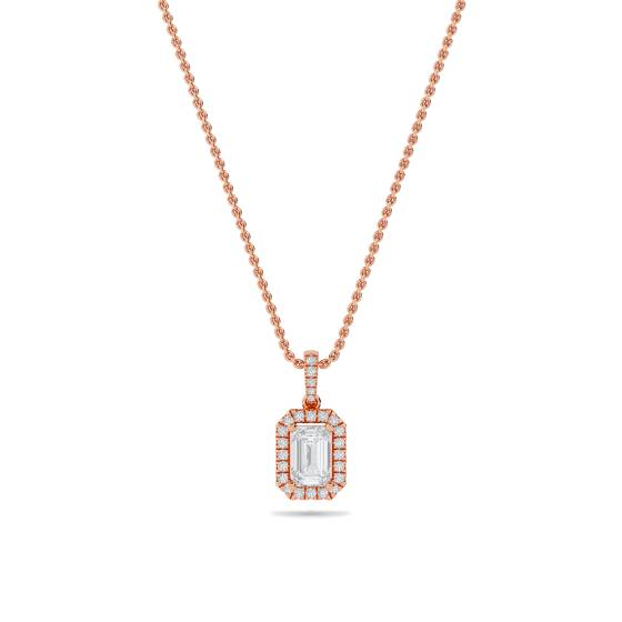 Emerald Diamond Single Halo Pendant
