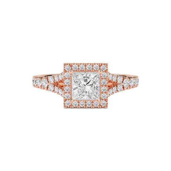 Princess Diamond Single Halo Shoulder Set Ring