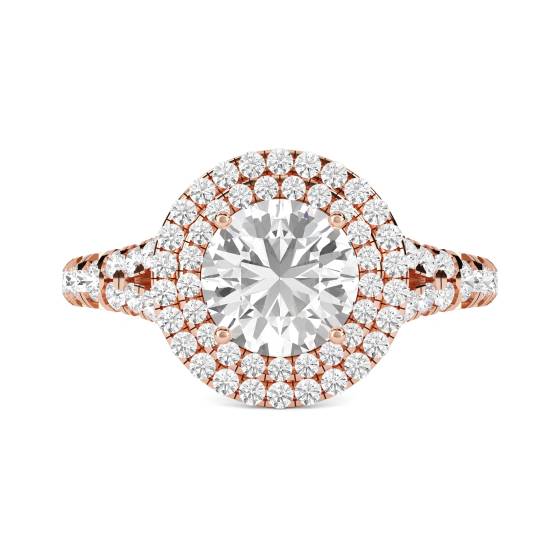 Round Diamond Double Halo Shoulder Set Ring