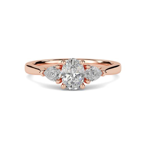 Elegant Oval and Pear Diamond Trilogy Ring