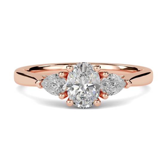 Elegant Oval and Pear Diamond Trilogy Ring