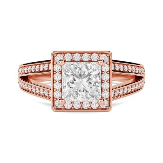 Princess Diamond Single Halo Shoulder Set Ring