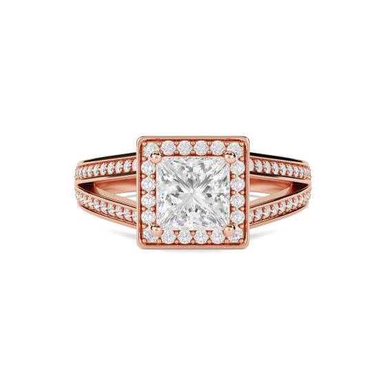 Princess Diamond Single Halo Shoulder Set Ring