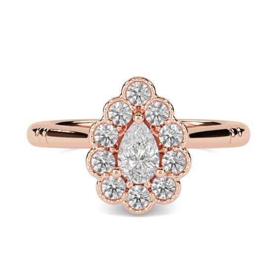 Pear Diamond Milgrain Bezel Set Designer Ring